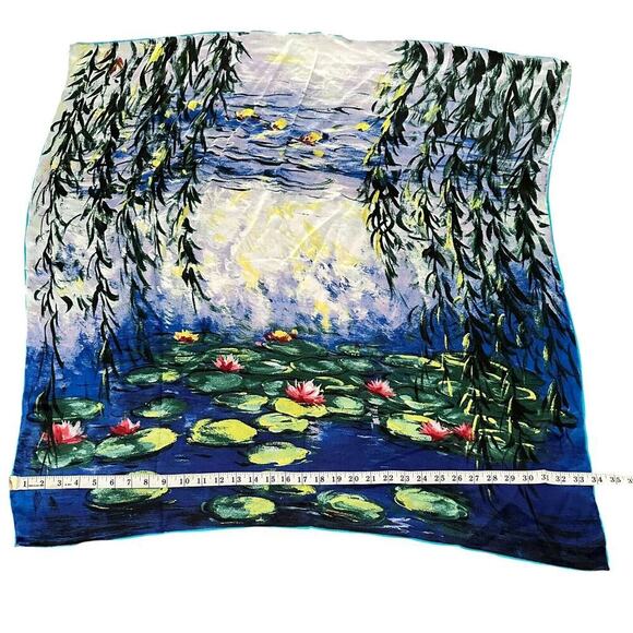 Claude Monet 34x34 Water Lilies/Nympheas Impressionistic Style Silk Scarf - Picture 6 of 6